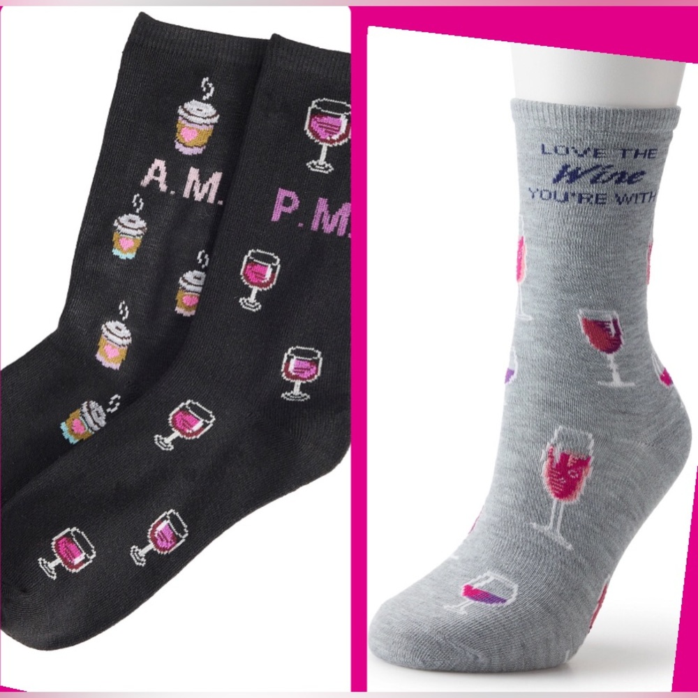 Women’s Novelty Drinking Crew Socks 2-Pairs- New